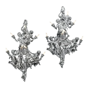 French Silverplate Bronze Sconces