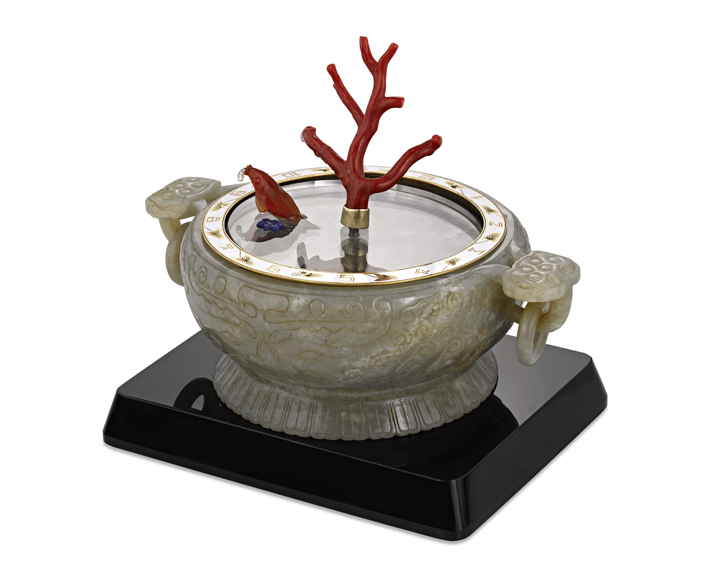 Coral and Jade Koi Fish Mystery Clock - Image 4