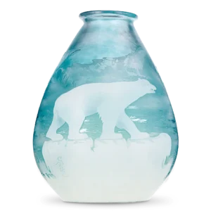 Gallé Polar Bear VaseThis towering Art Nouveau vase is one of the finest achievements of Émile Gallé’s firm The vase is monumental in size and one of only a few ever produced in this rare pattern It depicts polar bears adrift on an ice floe, framed by distant mountains and an icy blue backdrop The vase pays homage to the groundbreaking expeditions of Jean-Baptiste Charcot