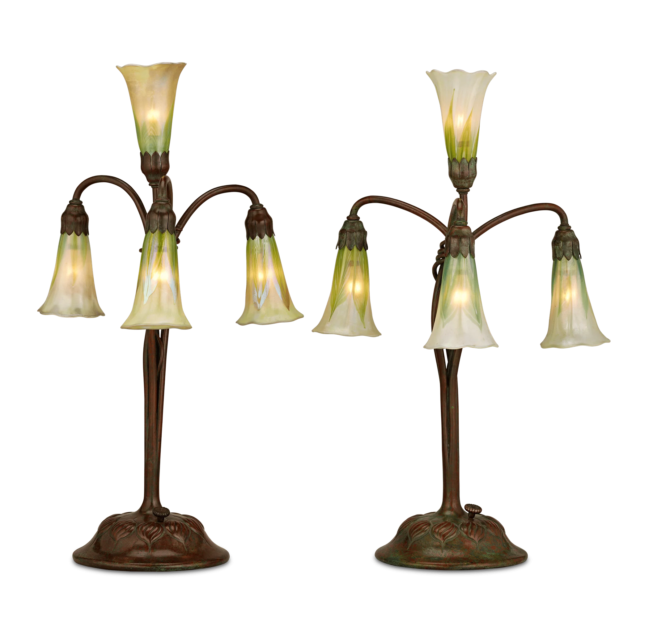 Pair of Four-Light Lily Table Lamps by Tiffany Studios